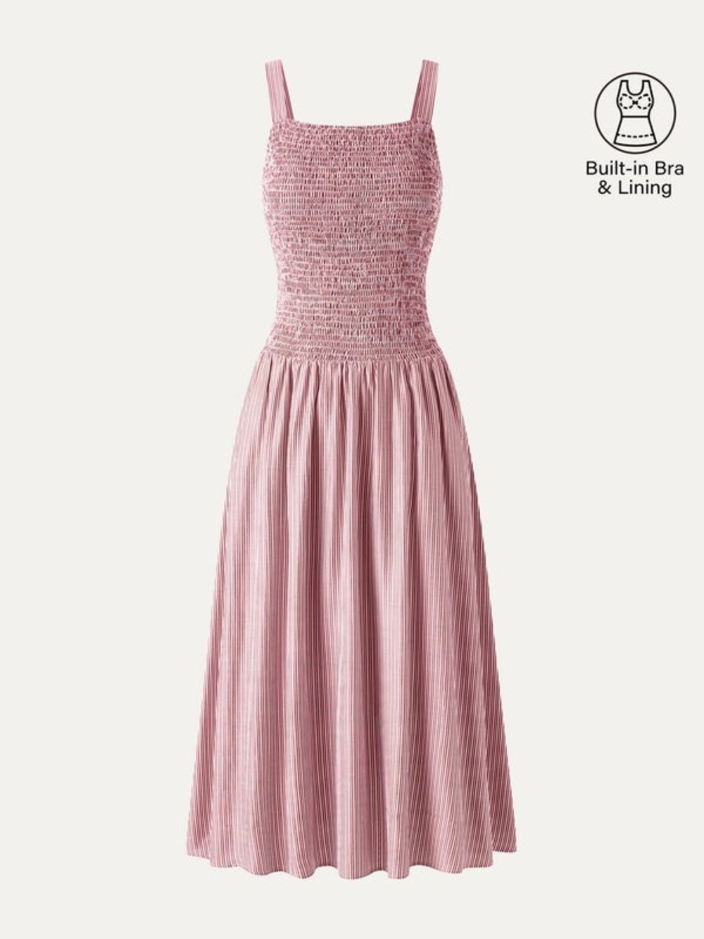 OGL Pink/white Striped Poplin Square Neck Smocked Midi Bra Dress